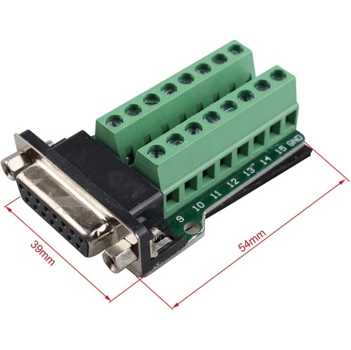 F DB15 D-SUB Male and Female Connector 15-pin 2-Row Adapter Module Breakout Board DB15 Connector to Wiring Terminal Solder-Free with Nut