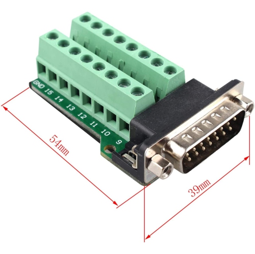 F DB15 D-SUB Male and Female Connector 15-pin 2-Row Adapter Module Breakout Board DB15 Connector to Wiring Terminal Solder-Free with Nut