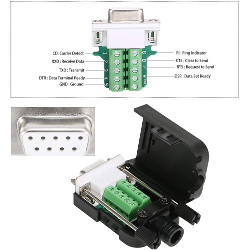 DB9 Breakout Connector, B DB9 Solderless Connector RS232 D-SUB Serial Adapters 16mm thinner 9 Pin Port Terminal Breakout Board with Case Long Bolts