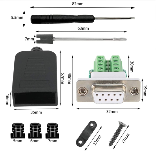 DB9 Breakout Connector, B DB9 Solderless Connector RS232 D-SUB Serial Adapters 16mm thinner 9 Pin Port Terminal Breakout Board with Case Long Bolts