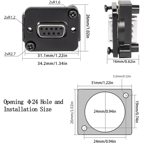 Q DB9 Panel Mount Straight Through Connector Adapter 9-pin RS232 Serial Female to Male Panel Mount Socket Converter Coupler, for Video Network