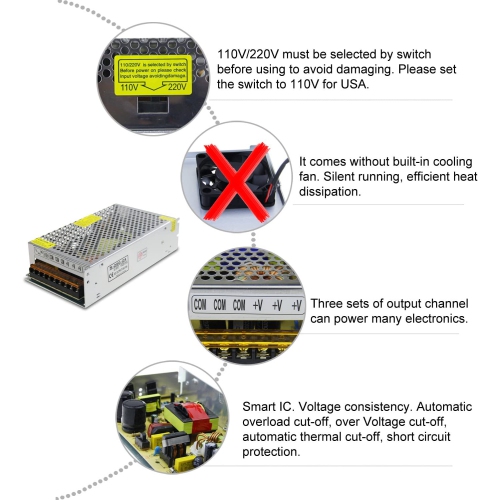 A DC 24V 10A 240W Power Supply Adapter Transformer Switch AC 110V/220V to DC 24V 10amp Universal Regulated Switching Converter for LED Strip Light