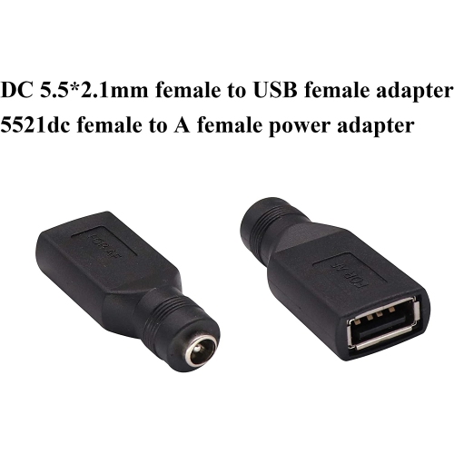 A USB 2.0 A Female to DC 5.5x2.1mm DC Connector Charge Barrel Jack Power Adapter USB 5V Connector, for DC or USB Charging Device (2Pack-USB A)