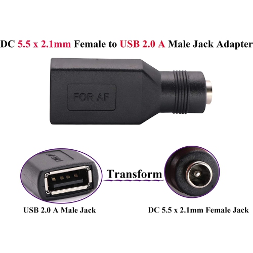 A USB 2.0 A Female to DC 5.5x2.1mm DC Connector Charge Barrel Jack Power Adapter USB 5V Connector, for DC or USB Charging Device (2Pack-USB A)