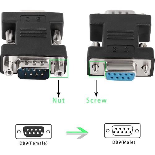 Q RS232 DB9 Female to Male Extender Connector Adapter DB 9 Pin Serial Converter, for Serial Communication Interface Devices, Black