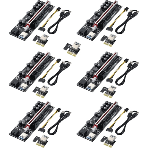 DOLAER  B PCi-E 1X to 16X Riser Card, 10 Capacitors, for Bitcoin Ethereum Mining Eth, With 0.6 M USB 3.0 Extension Cable & 6Pin SATA Power Cable - Gpu