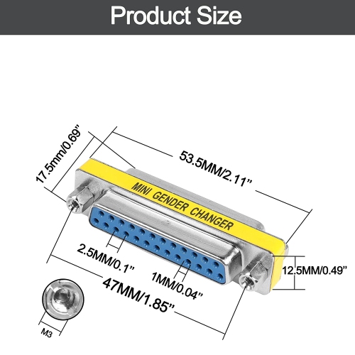 M DB25 25 Pin Gender Changer D-SUB 25Pin Coupler Serial Cable Gender Changer RS232 VGA Adapter Connetor for Applications Pack of 2
