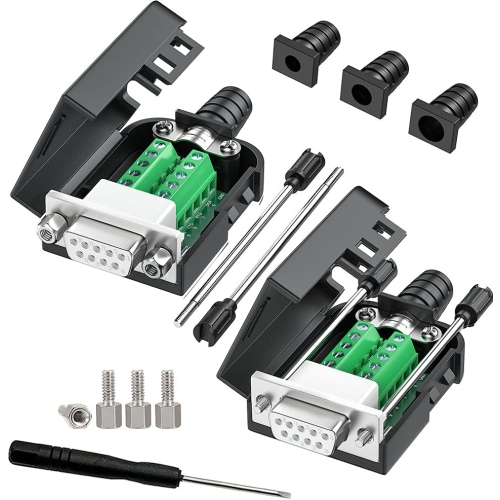 J 2PCS DB9 Female adapters, Easy to useDIY RS232/485 Serial Cable, No Soldering Needed DB9 Serial connectors with Bolts Nuts Tail Pipes and