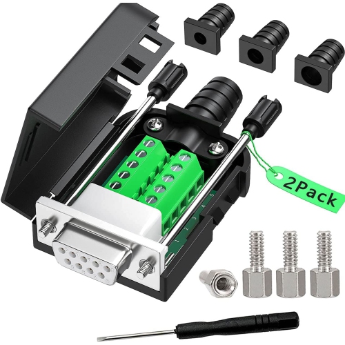 J 2PCS DB9 Female adapters, Easy to useDIY RS232/485 Serial Cable, No Soldering Needed DB9 Serial connectors with Bolts Nuts Tail Pipes and