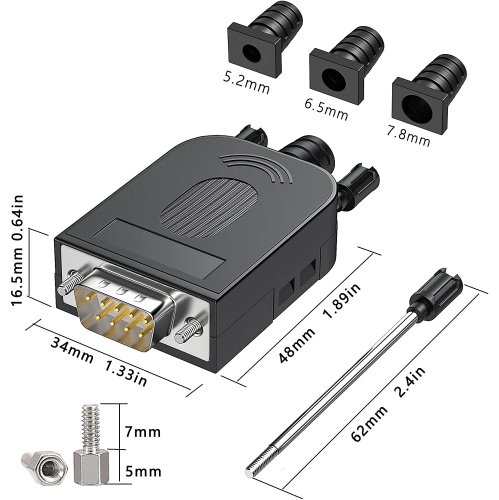 J 2PCS DB9 Female adapters, Easy to useDIY RS232/485 Serial Cable, No Soldering Needed DB9 Serial connectors with Bolts Nuts Tail Pipes and