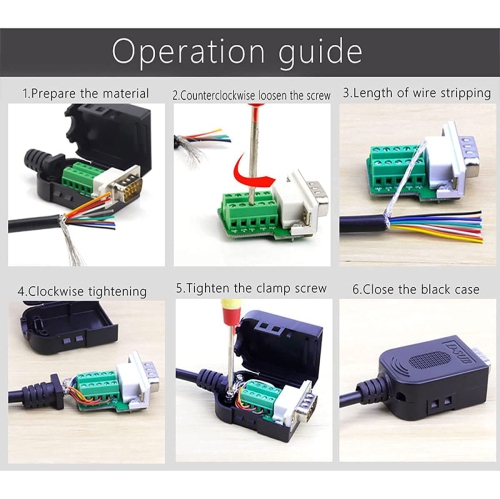 J 2PCS DB9 Female adapters, Easy to useDIY RS232/485 Serial Cable, No Soldering Needed DB9 Serial connectors with Bolts Nuts Tail Pipes and