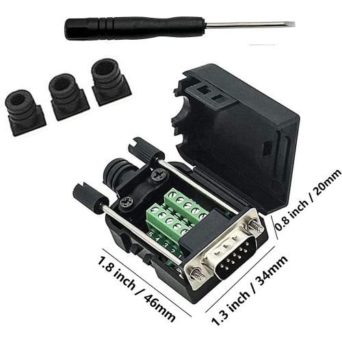 S DB9 Breakout Connector to Wiring Solderless Terminal RS232 D-SUB Male Serial Adapter 9pin Port Breakout Board Black Rubber Core with