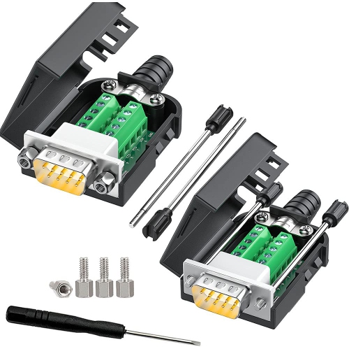 J 2PCS DB9 Male adapters ,Gold Plated 9 PIN RS232 RS485 Breakout Connector to Wiring Terminal ,No Soldering Needed DB9 Serial connectors with Bolts