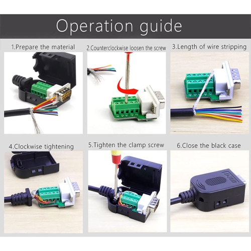 J 2PCS DB9 Male adapters ,Gold Plated 9 PIN RS232 RS485 Breakout Connector to Wiring Terminal ,No Soldering Needed DB9 Serial connectors with Bolts