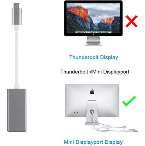 Adaptateur USB-C à Mini DisplayPort 4K 60 Hz, convertisseur USB-C à Mini DP prêt à l’emploi compatible avec MacBook Pro 2017/2018, MacBook Air,