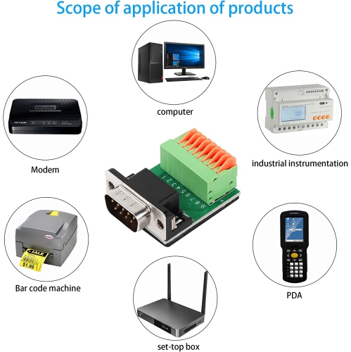 Q DB9 Male Solderless Breakout Board Connector RS232 D-SUB Serial to 9 Pin Port Terminal Solderless Adapter for Serial Communication Interface Devices