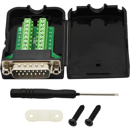 C DB15 Breakout Connector , DB15 D-SUB Male Solderless Serial Connector to DB15 Screw Wiring Terminal Signal Module Breakout PCB Board with Plastic