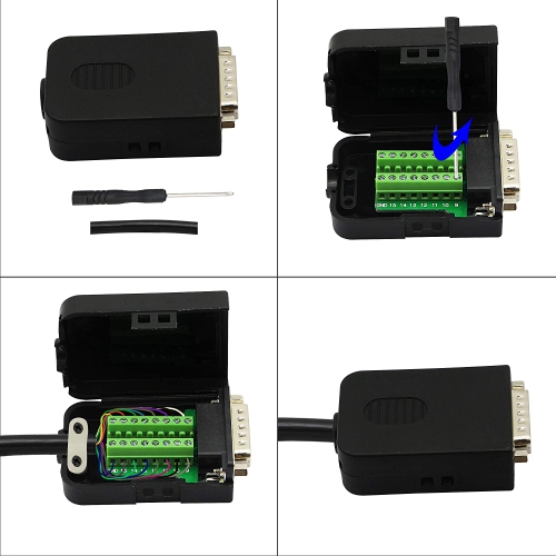 C DB15 Breakout Connector , DB15 D-SUB Male Solderless Serial Connector to DB15 Screw Wiring Terminal Signal Module Breakout PCB Board with Plastic