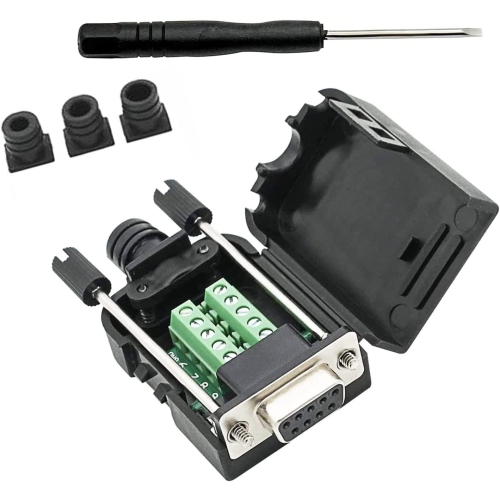 S DB9 Breakout Connector to Wiring Solderless Terminal RS232 D-SUB Female Serial Adapter 9pin Port Breakout Board Black Rubber Core with