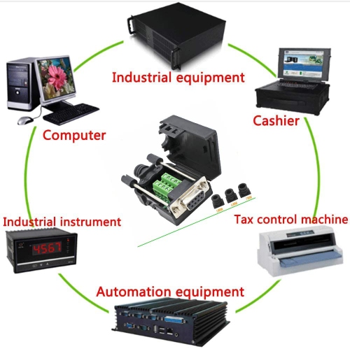 S DB9 Breakout Connector to Wiring Solderless Terminal RS232 D-SUB Female Serial Adapter 9pin Port Breakout Board Black Rubber Core with