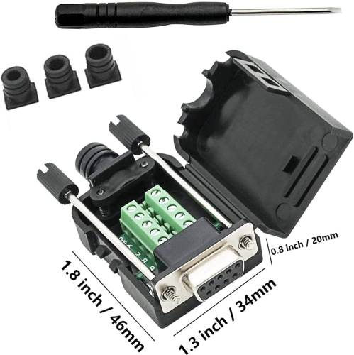 S DB9 Breakout Connector to Wiring Solderless Terminal RS232 D-SUB Female Serial Adapter 9pin Port Breakout Board Black Rubber Core with