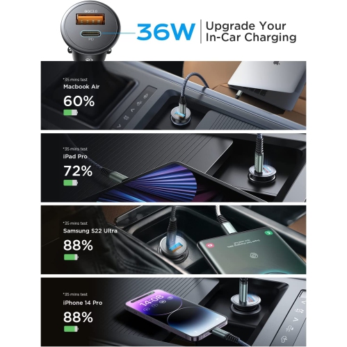 USB-C Car Charger 67.5W AINOPE All Metal Fast USB Car Charger Adapter PD&QC 3.0 Dual Port Compatible with cable for iPhone 14 Pro Max 13 12 11 X XR