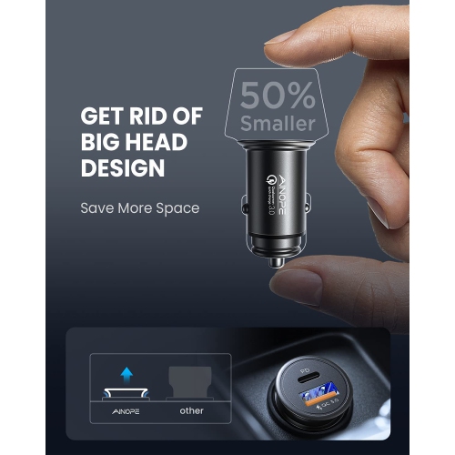 USB-C Car Charger 67.5W AINOPE All Metal Fast USB Car Charger Adapter PD&QC 3.0 Dual Port Compatible with cable for iPhone 14 Pro Max 13 12 11 X XR