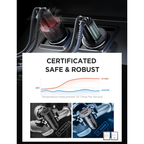 USB-C Car Charger 67.5W AINOPE All Metal Fast USB Car Charger Adapter PD&QC 3.0 Dual Port Compatible with cable for iPhone 14 Pro Max 13 12 11 X XR