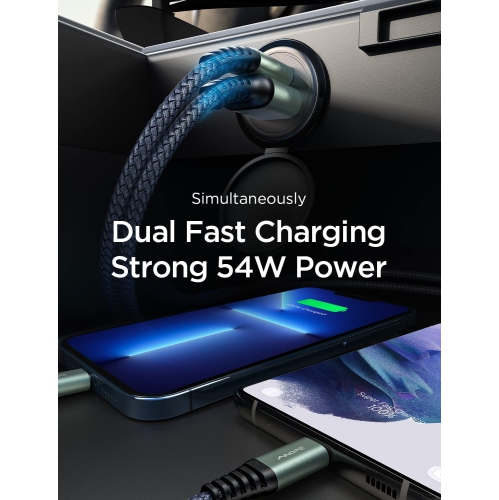 USB-C Car Charger 67.5W AINOPE All Metal Fast USB Car Charger Adapter PD&QC 3.0 Dual Port Compatible with cable for iPhone 14 Pro Max 13 12 11 X XR