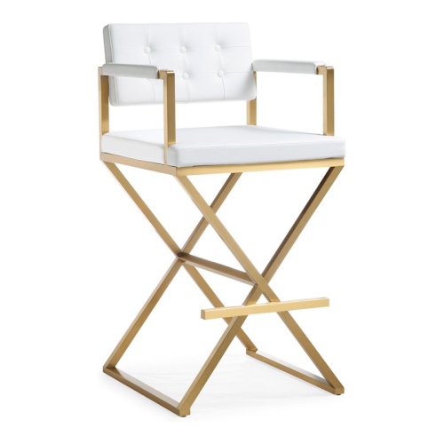 TOV FURNITURE  Director 30" Steel/fabric Bar Stool In White/gold