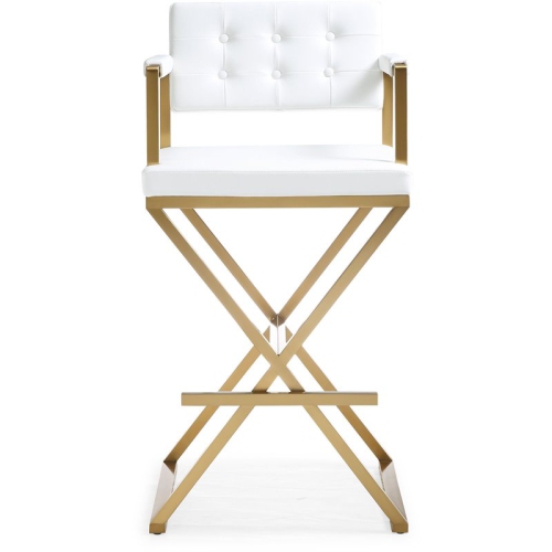 TOV Furniture Director 30" Steel/Fabric Bar Stool in White/Gold