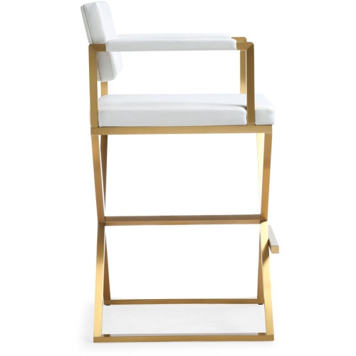 TOV Furniture Director 30" Steel/Fabric Bar Stool in White/Gold
