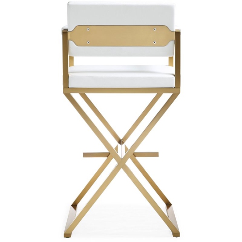 TOV Furniture Director 30" Steel/Fabric Bar Stool in White/Gold