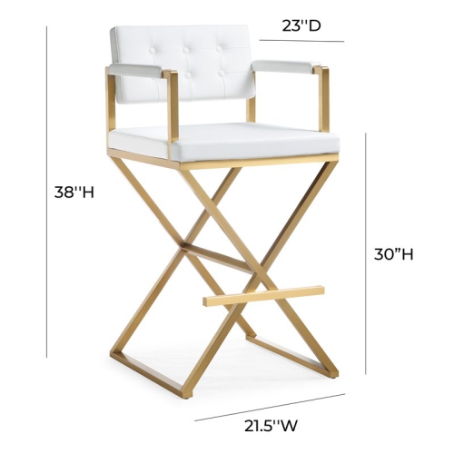 TOV Furniture Director 30" Steel/Fabric Bar Stool in White/Gold