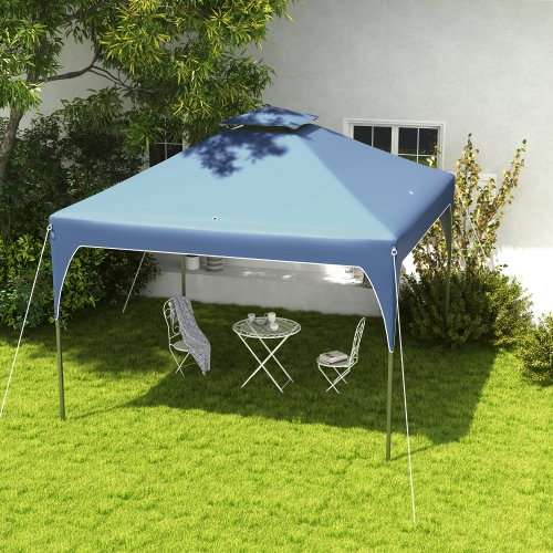 Outsunny 10'x10' Pop Up Canopy, Easy Set Up Party Tent with 2 Tier Vented Roof and Carrying Bag for Outdoor, Garden, Camping, Blue