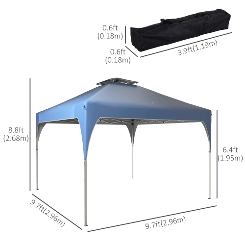 Outsunny 10'x10' Pop Up Canopy, Easy Set Up Party Tent with 2 Tier Vented Roof and Carrying Bag for Outdoor, Garden, Camping, Blue