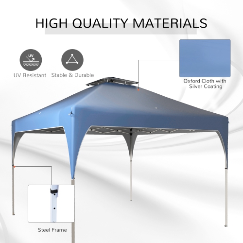 Outsunny 10'x10' Pop Up Canopy, Easy Set Up Party Tent with 2 Tier Vented Roof and Carrying Bag for Outdoor, Garden, Camping, Blue