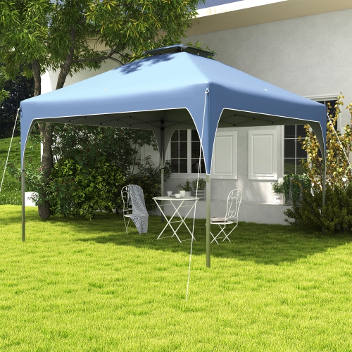 Outsunny 10'x10' Pop Up Canopy, Easy Set Up Party Tent with 2 Tier Vented Roof and Carrying Bag for Outdoor, Garden, Camping, Blue