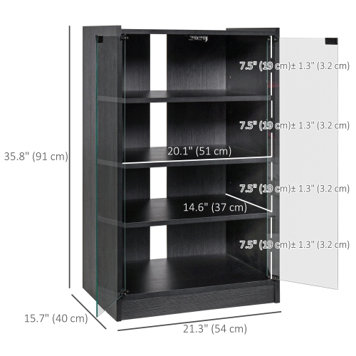 HOMCOM – Support multimédia à 5 niveaux, armoire de rangement pour DVD avec 3 tablettes réglables, portes en verre trempé et système d’organisation