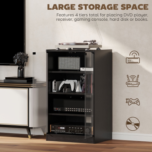 HOMCOM – Support multimédia à 5 niveaux, armoire de rangement pour DVD avec 3 tablettes réglables, portes en verre trempé et système d’organisation