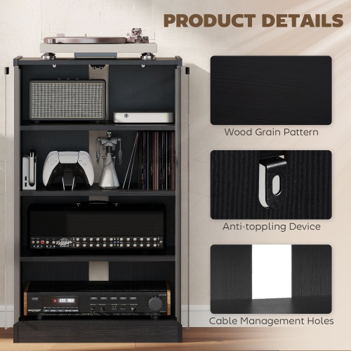 HOMCOM – Support multimédia à 5 niveaux, armoire de rangement pour DVD avec 3 tablettes réglables, portes en verre trempé et système d’organisation