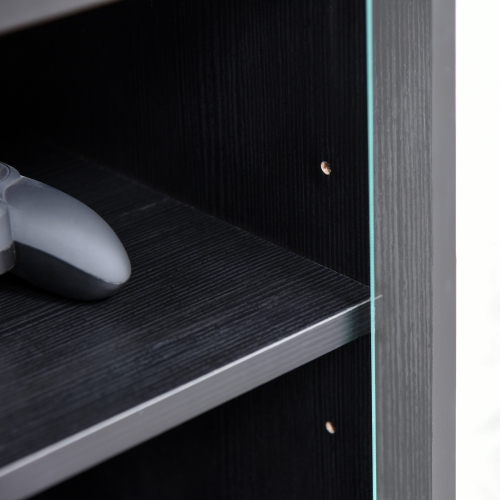 HOMCOM – Support multimédia à 5 niveaux, armoire de rangement pour DVD avec 3 tablettes réglables, portes en verre trempé et système d’organisation