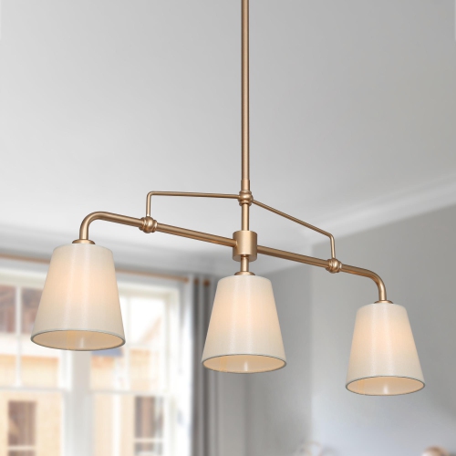 UOLFIN  Modern Farmhouse Bedroom Chandelier, 26 In. 3-Light Kitchen Island Linear Pendant Light With Fabric Shade In Gold