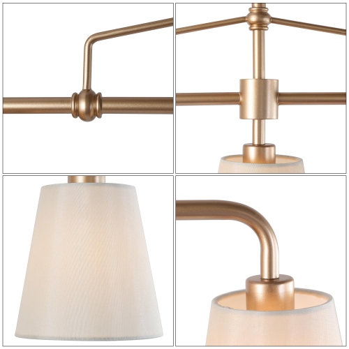 Modern Farmhouse Gold Bedroom Chandelier, 26 in. 3-Light Kitchen Island Linear Pendant Light with Fabric Shade