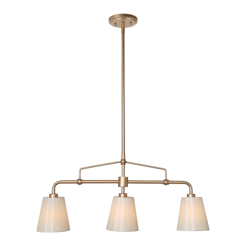Modern Farmhouse Gold Bedroom Chandelier, 26 in. 3-Light Kitchen Island Linear Pendant Light with Fabric Shade