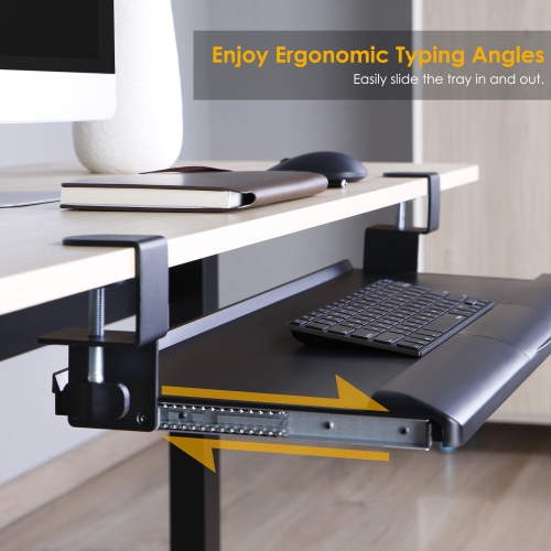 Ergonomic Large Computer Keyboard and Mouse Tray, Under Desk Platform Keyboard Drawer Desk Mount Pull Out with C Clamp