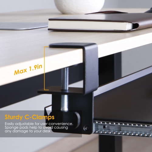 Ergonomic Large Computer Keyboard and Mouse Tray, Under Desk Platform Keyboard Drawer Desk Mount Pull Out with C Clamp