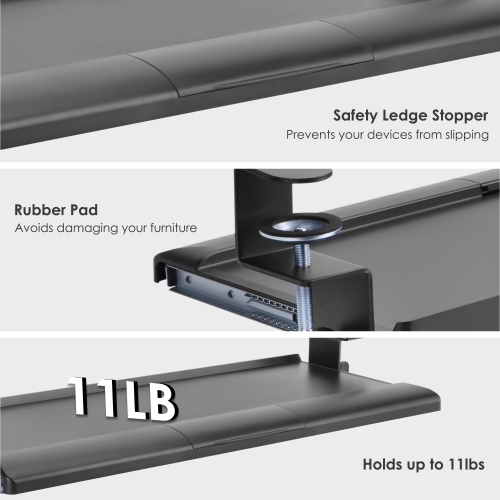 Ergonomic Large Computer Keyboard and Mouse Tray, Under Desk Platform Keyboard Drawer Desk Mount Pull Out with C Clamp