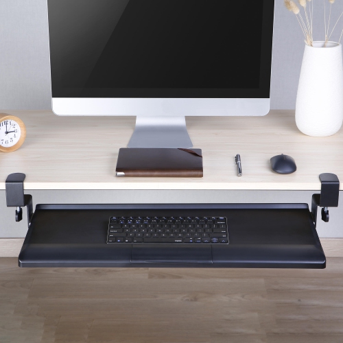 Ergonomic Large Computer Keyboard and Mouse Tray, Under Desk Platform Keyboard Drawer Desk Mount Pull Out with C Clamp