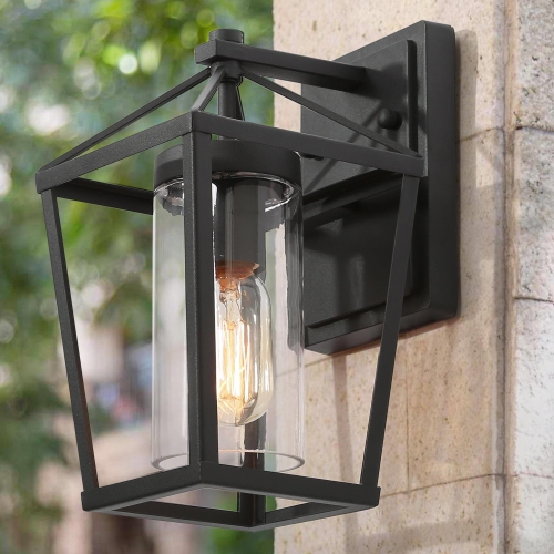 Modern Black Outdoor Wall Light, 1-Light Farmhouse Cage Outdoor Wall Lantern Sconce